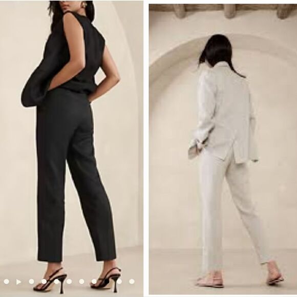 2 Pair Banana Republic 100% Linen HR Slim Ankle Pant in Sand & Black Size 2 - Picture 3 of 16
